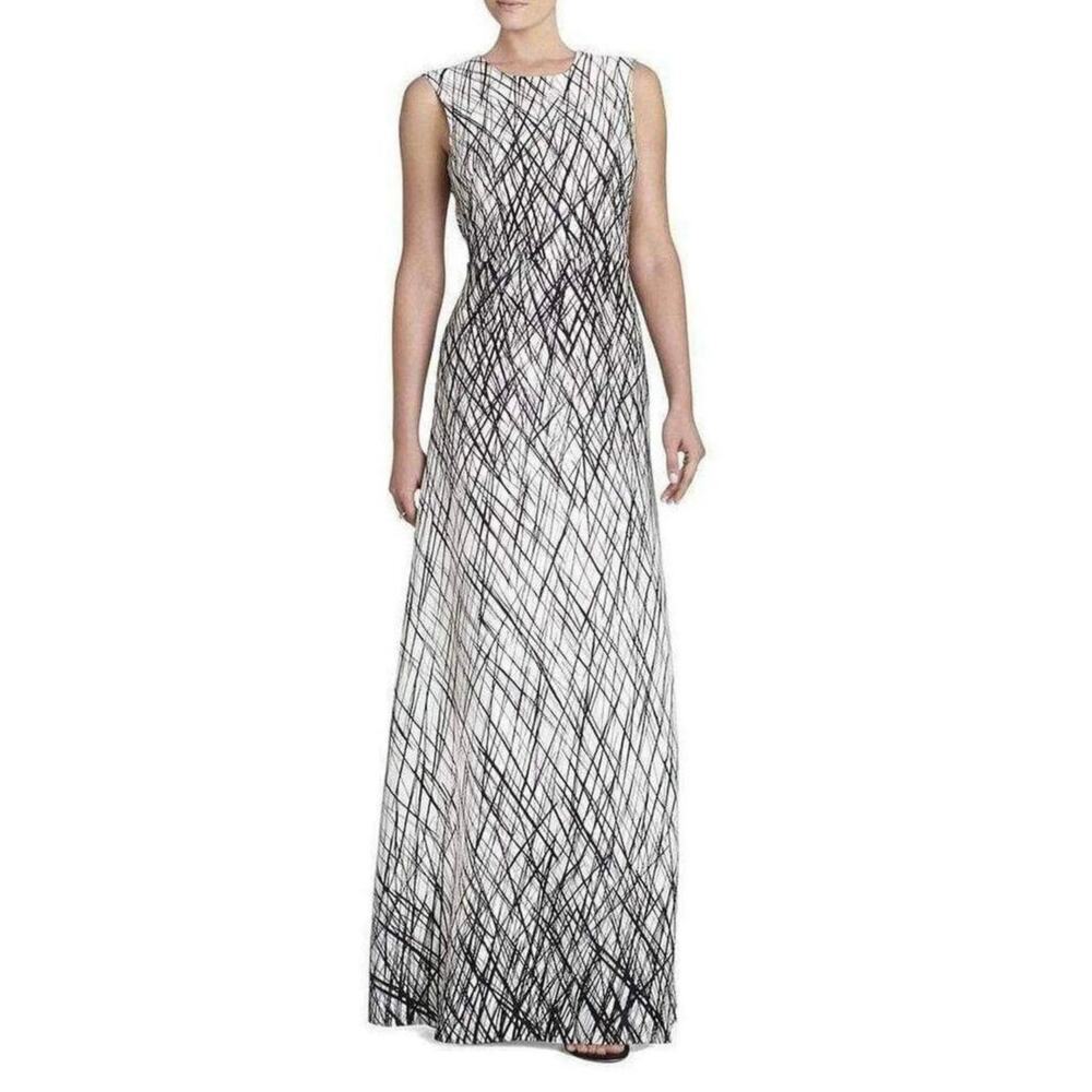 BCBGMAXAZRIA Chloey Sleeveless Abstract Gown Dress Size 4 Womens White/Black